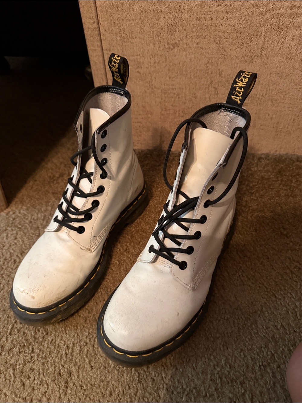 Dr. Martens White Leather 8-Eye Lace-Up Boots with Black Laces